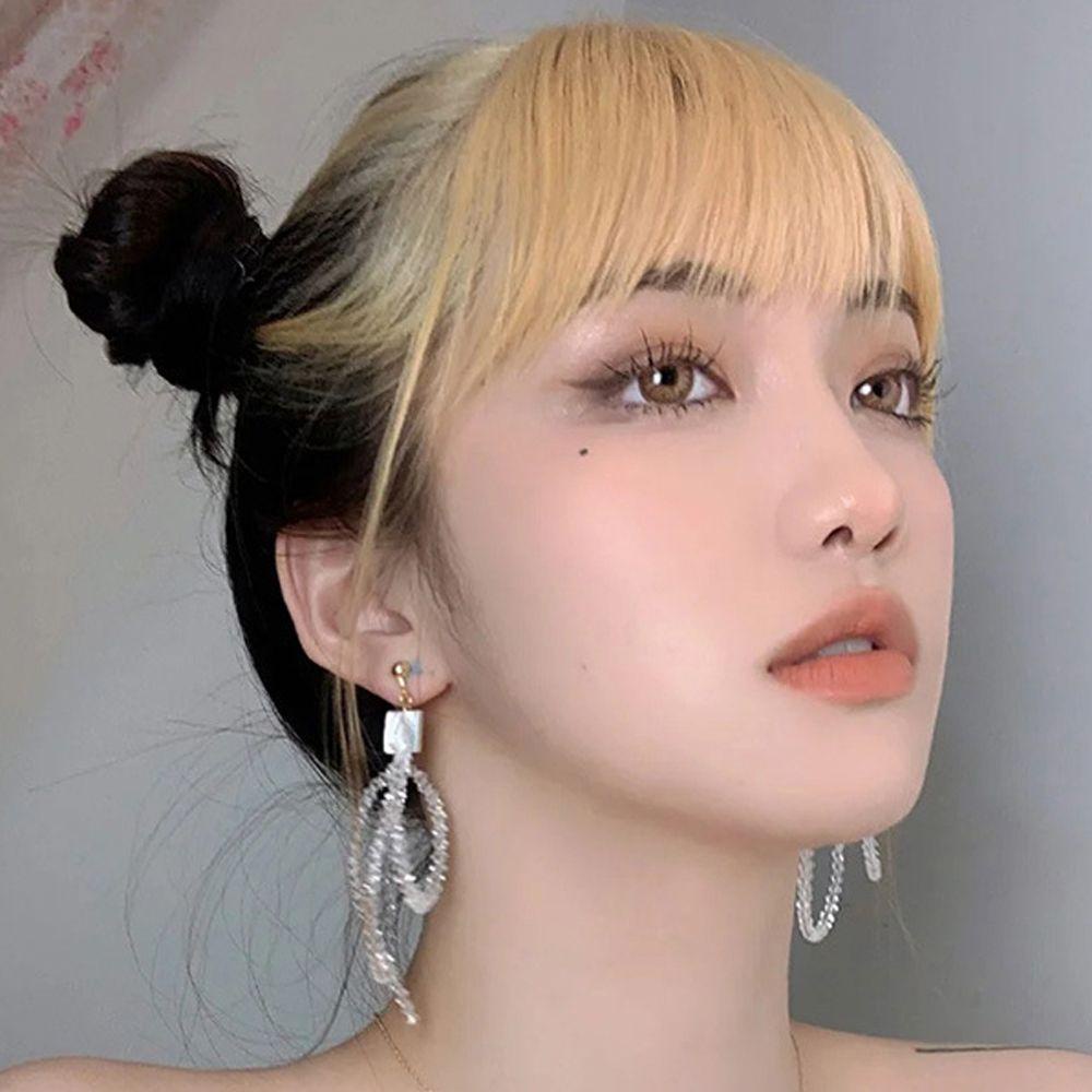 Mxbeauty 3D Air Bangs Piece Wanita Ekstensi Rambut Hitam Ombre Emas Bergaya Palsu Poni Klip