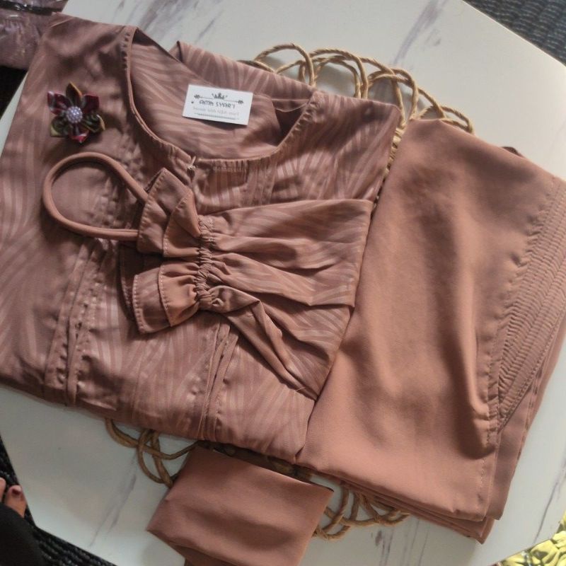 GAMIS SET CADAR / GAMIS SYARI /GAMIS SUNNAH SET EMBOS WOLFIS LENGAN KARET TANPA TALI  FREE CADAR DAN CADAR BISA COD-Mocca