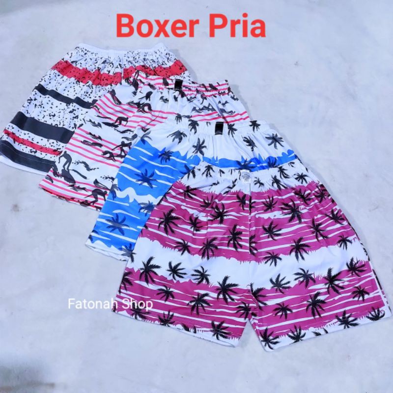 Celana pendek pria boxer surfing santai harian tidur motif pantai