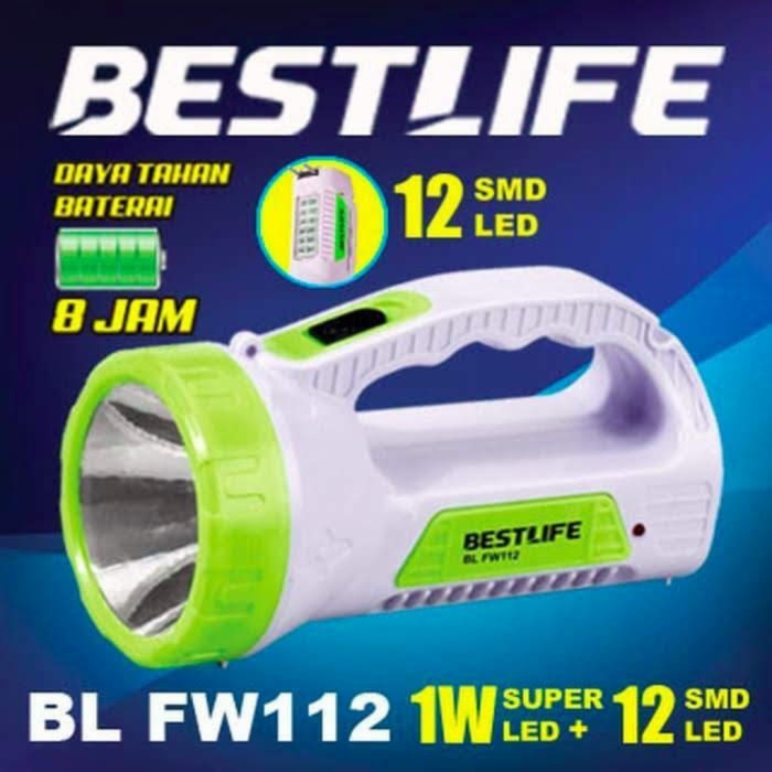 New Emergency Senter Bestlife BL-FW112 LED Super Terang 12SMD LED + 1W Super LED White Light Rechargeable 8Jam  LAMPU DARURAT / CAHAYA PUTIH 600mah (COD)