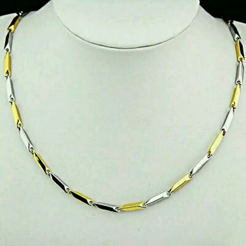 KALUNG TITANIUM MOTIF PADI DUA WARNA EMAS DAN SILVER