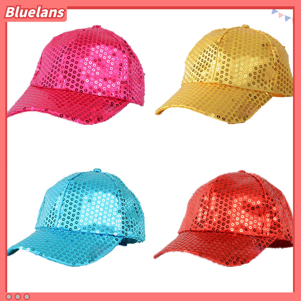 Bluelans Topi Baseball Snapback Aksen Payet Glitter Dapat Disesuaikan Untuk Pria Dan Wanita