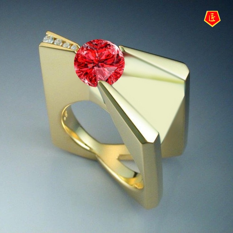 [Ready Stock]Creative Personality 18K Gold Inlaid Ruby Ring