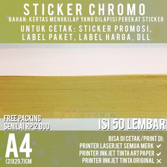 

PEREKAT-PENGIKAT- KERTAS STICKER CHROMO A4 ISI 50 LEMBAR / STIKER GLOSSY MENGKILAP A4 -PENGIKAT-