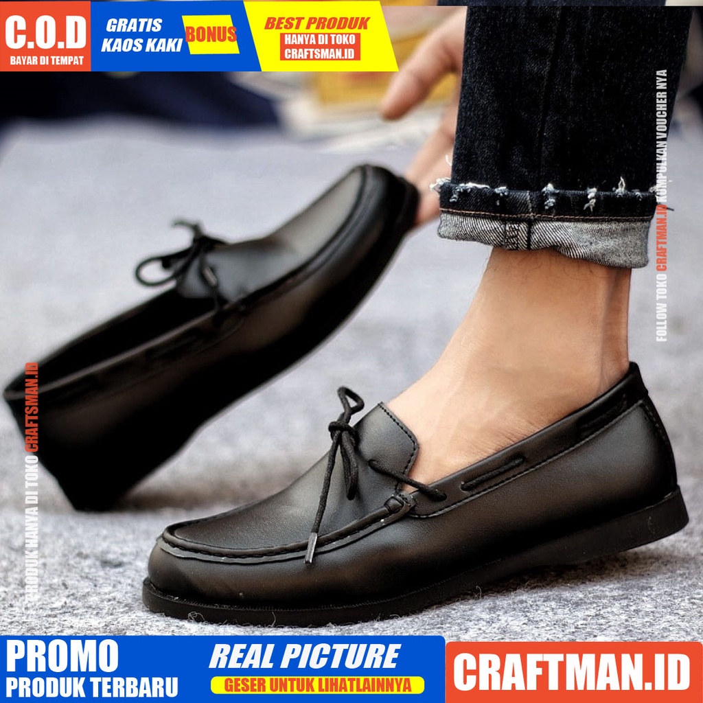 CRAFTS X ELDR Sepatu Slip On Pria Sepatu Pria Casual Sepatu Slip Antislip Slop Kerja Kantor Cowo/Cowok Kulit Pu Sepatu Kerja Pantofel Semi Formal Sepatu Kasual Santai Gaya Keren Kekinian Murah Terlaris