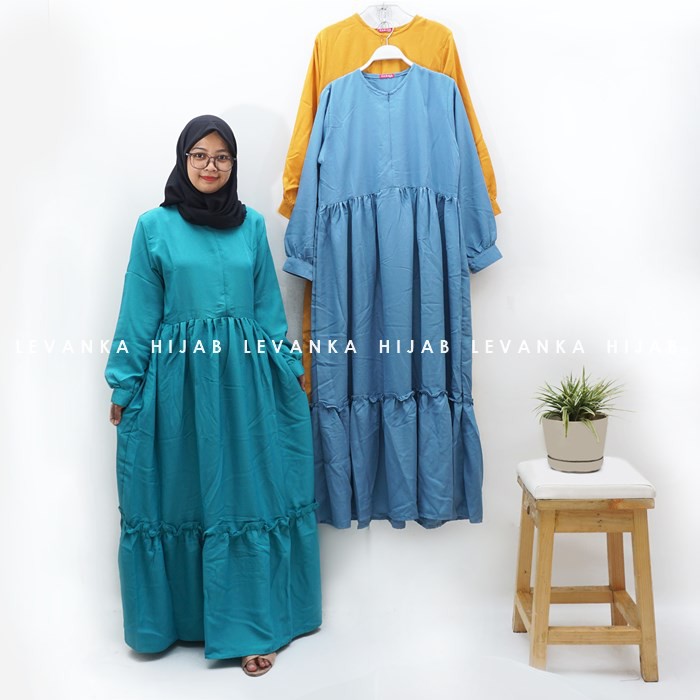 Gamis Polos Busui bahan Moscrepe / Gamis Ruffle renda kode GPj