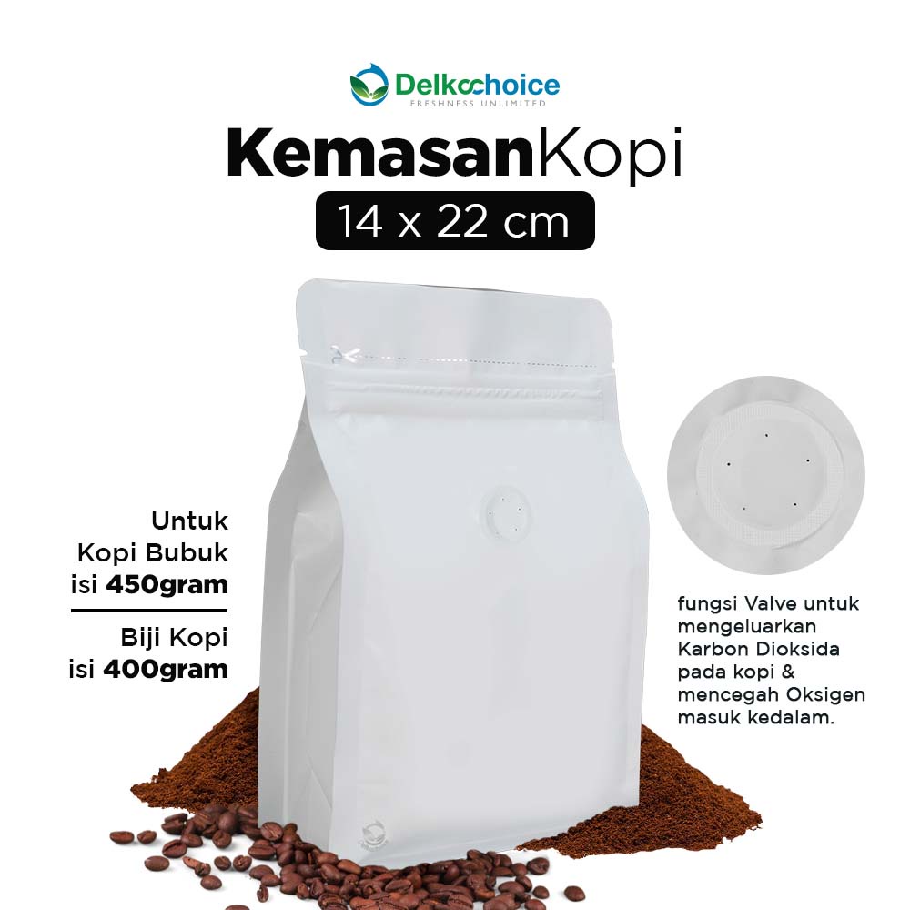 KEMASAN KOPI / STANDING POUCH PREMIUM EKONOMIS PUTIH + VALVE