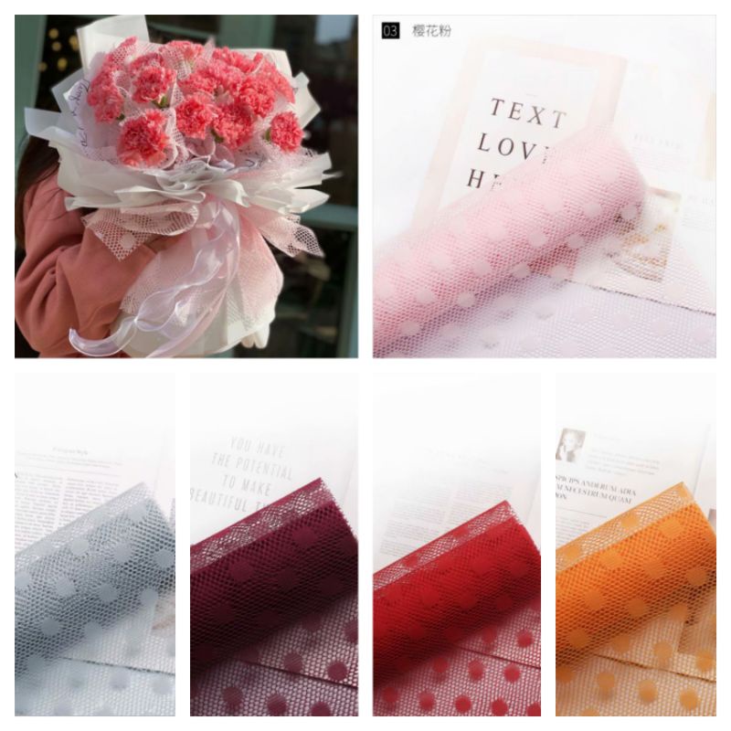 

Kertas Cellophane Jaring Bulat Korea / Bahan Bungkus Bunga / Buket Bunga Cellophane