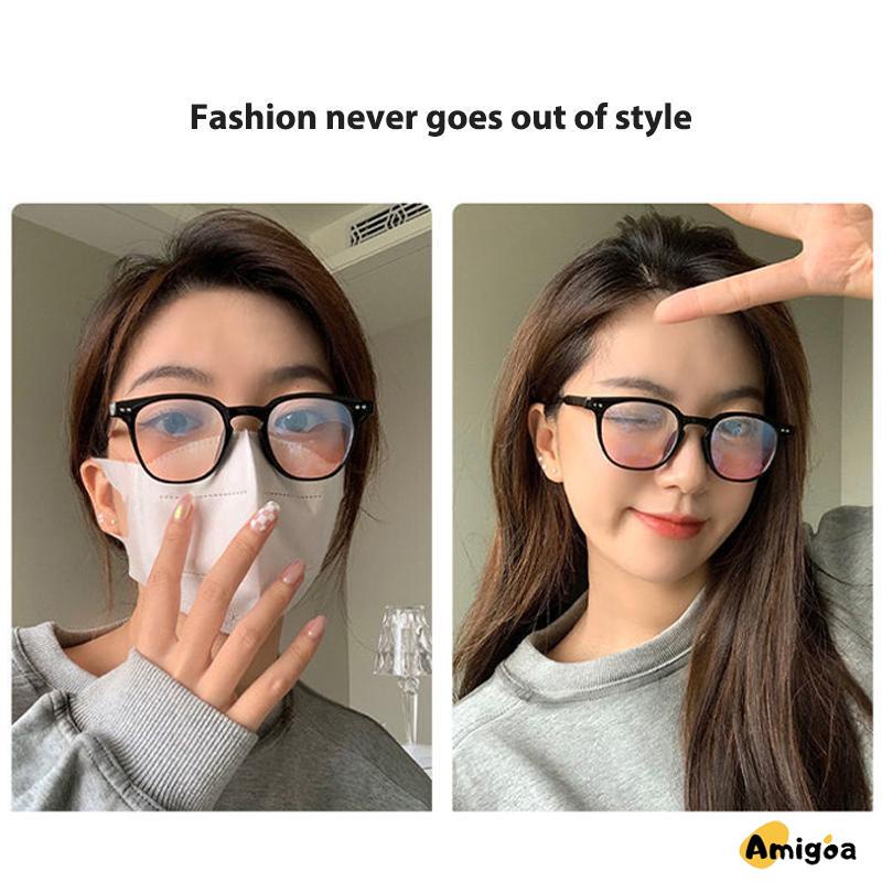 Gradient Pink Blush Glasses Wanita Trendi Wajah Bulat Kacamata Bingkai Hitam untuk Foto - AG2