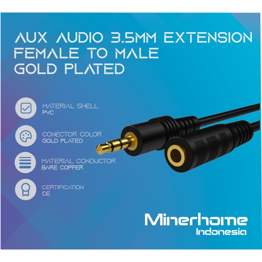 Kabel Aux Audio 3.5mm Male to Female Gold Plated