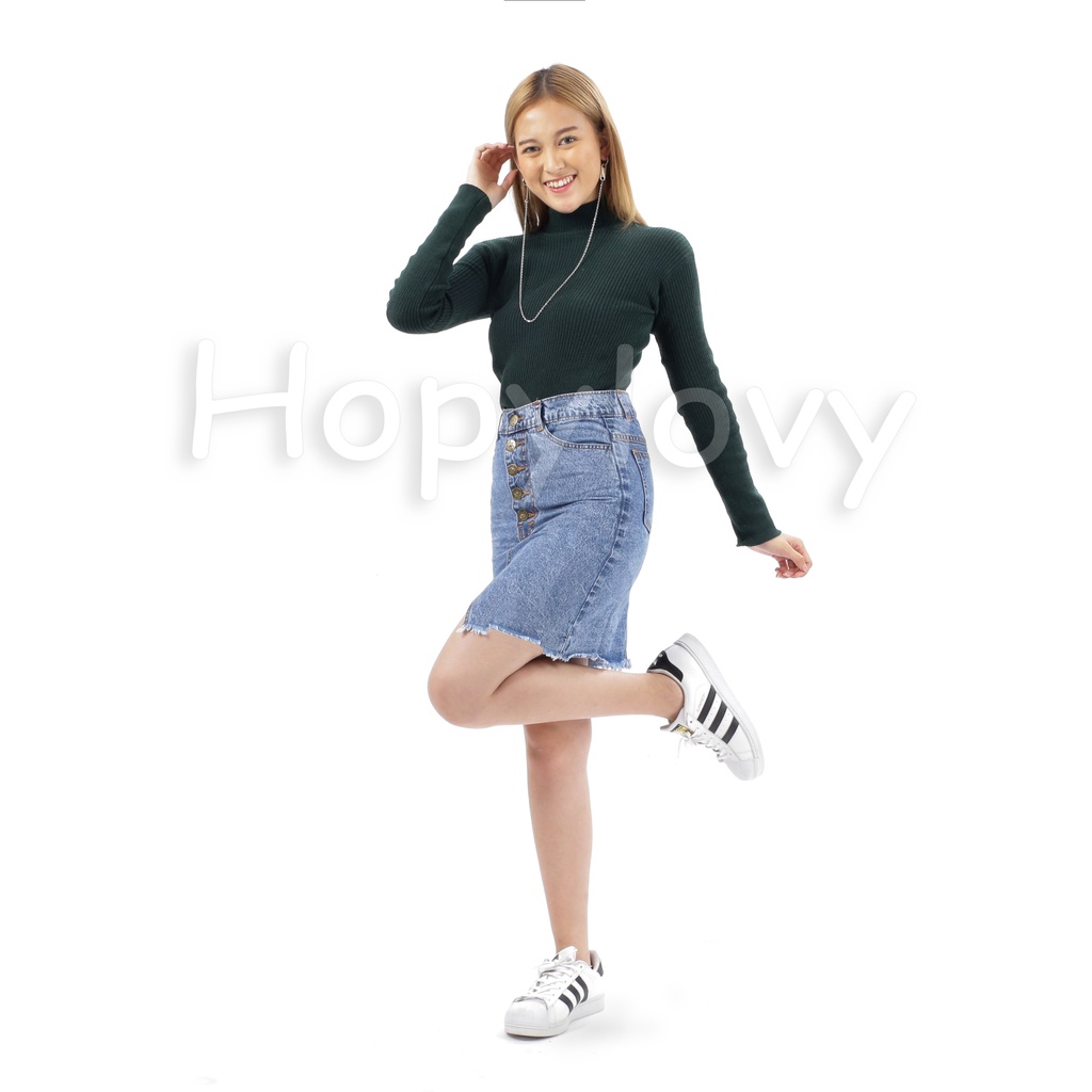 HOPYLOVY Rok Jeans Span Midi Ripped Skirt Zeya 8211