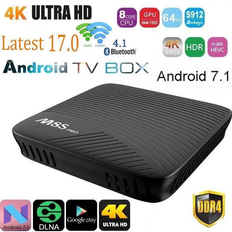 Terbaru M8S Pro Smart Tv Box 4K Android 7.1 Amlogic S912 2Gb 16Gb