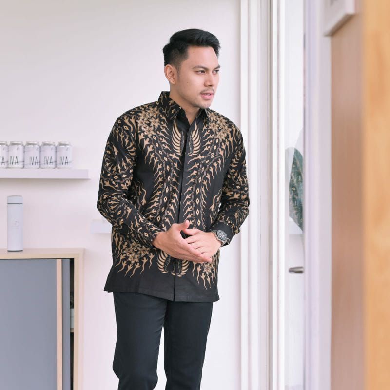 Kemeja Batik Pria Modern Lengan Panjang Casual Modis Slim Fit Trendy Masa Kini OL 162