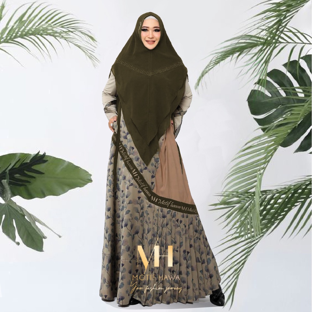 Gamis MOTIF HAWA- Ayana Daily Syari Set Khimar / Premium Printing Dress Busui / Homey Dress Branded 