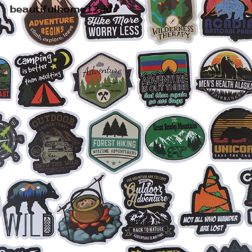 【beautifulhome12.id】 50Pcs Camping Landscape Sticker Outdoor Adventure Suitcase Laptop Guitar Sticker .