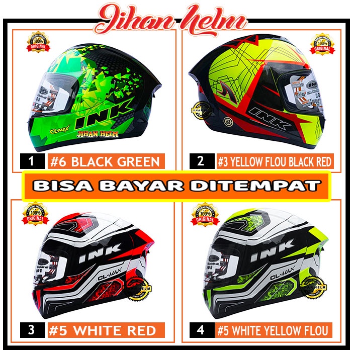 HELM / INK HELM / INK / HELM INK FULL FACE CL MAX WHITE RED FLUO TERMURAH