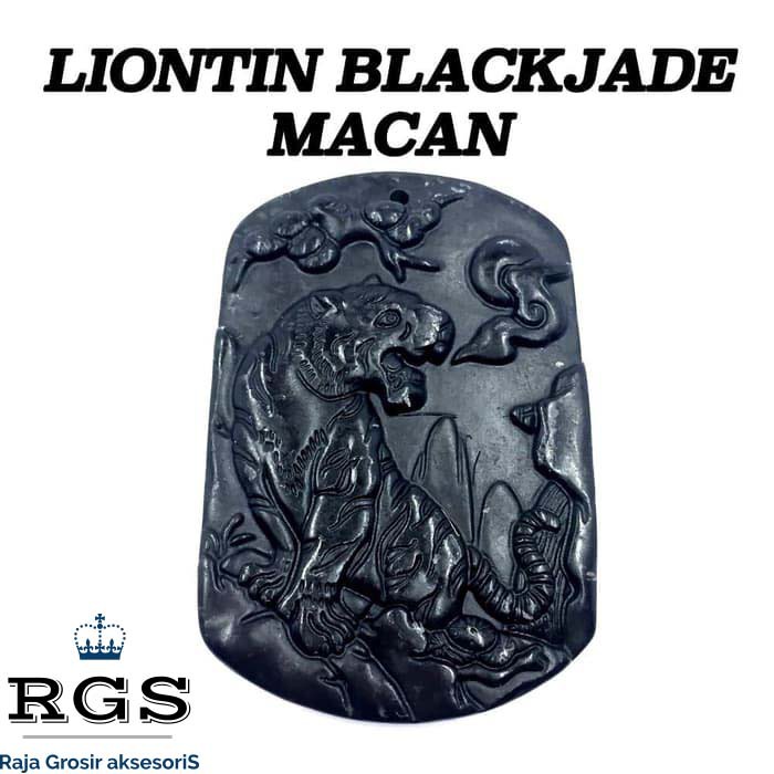 [Bayar Di Tempat] RGS LIONTIN BLACKJADE GIOK HITAM ASLI MOTIF MACAN
