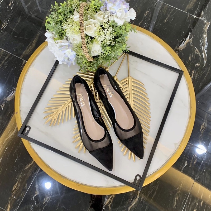 Flatshoes by Zara transparant mix leather Import loafers sepatu flat wanita sepatu casual kantor ker