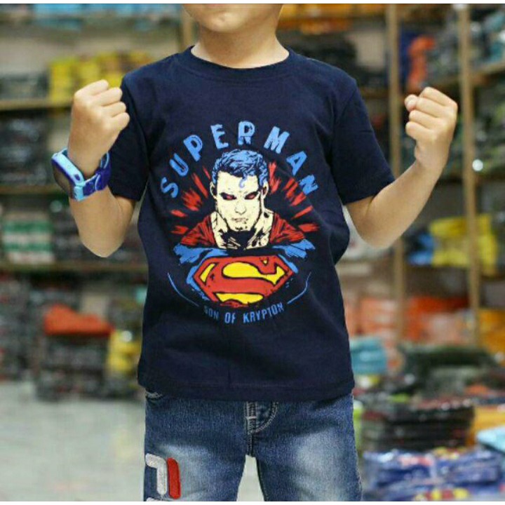 Kaos Anak Distro Termurah /Baju Anak / Pakaian Anak/Kaos Anak Karakter Superhero CRYPTON BATMAN NAVY