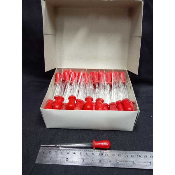 Pipet tetes pendek kaca dot merah 10cm (@10bh)/Ecer