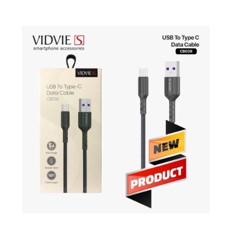 Cable Usb A to type-c vidvie 100cm charge sync 5A fast charging braided nylon for android ipad etc cb-036 cb036 - Kabel data 1m 1 meter