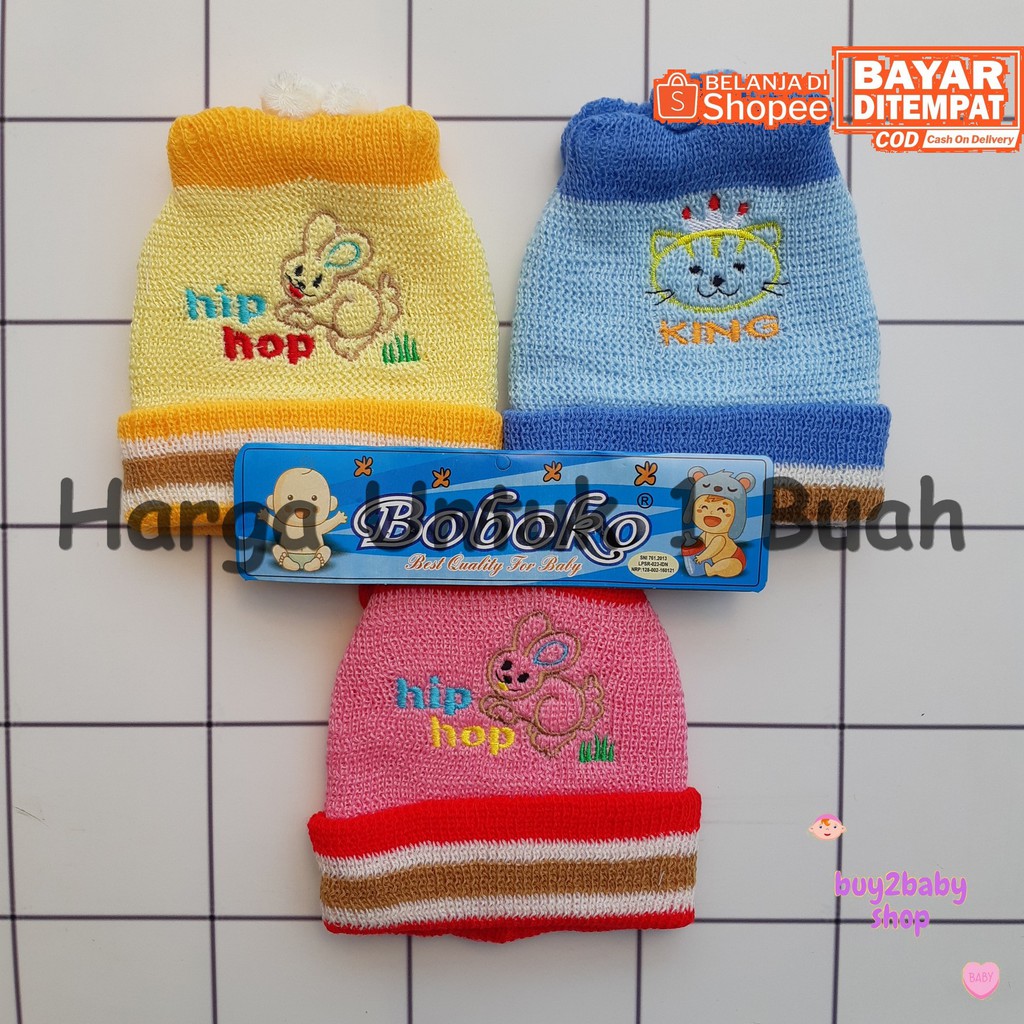 Topi Bayi Newborn BOBOKO Bahan Rajut wol Warna bordir new motif 1 PCS