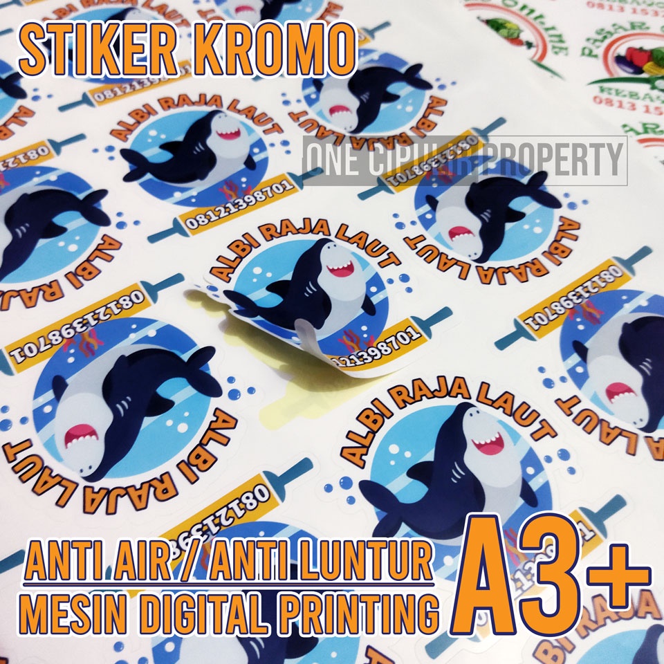 

Cetak Stiker/ Cutting Stiker Kromo / Label Produk / A3+ Kiss Cut / Anti Luntur