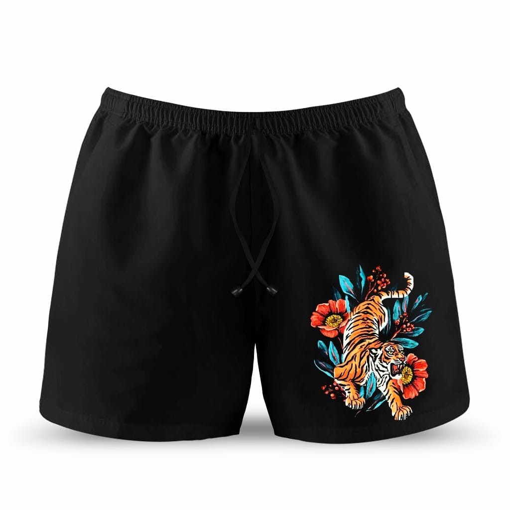 Celana Pendek Boxer Black Surfing Motif Macan Kembang