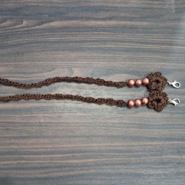 strap tali kaitan masker rajut unik bunga manik2 coklat