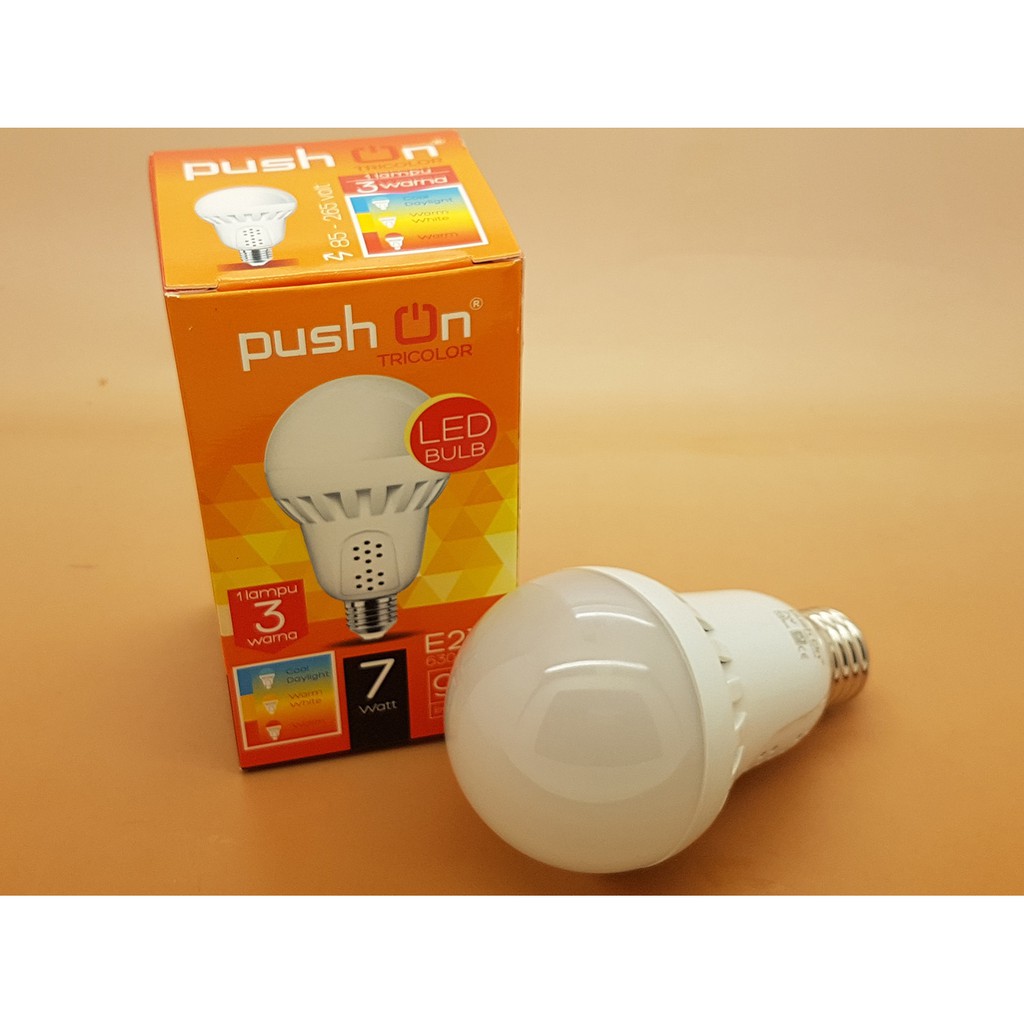 Lampu LED 3 color 7 watt ( Cool daylight + Warm White + Warm ) PushOn