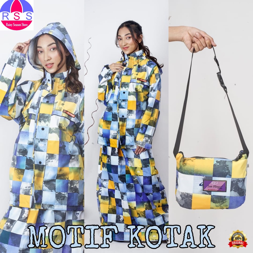 MANTEL HUJAN SETELAN MANTEL JAS HUJAN WANITA JAS HUJAN SUNFLOWER WOMAN (Bawahan Rok) ORIGINAL