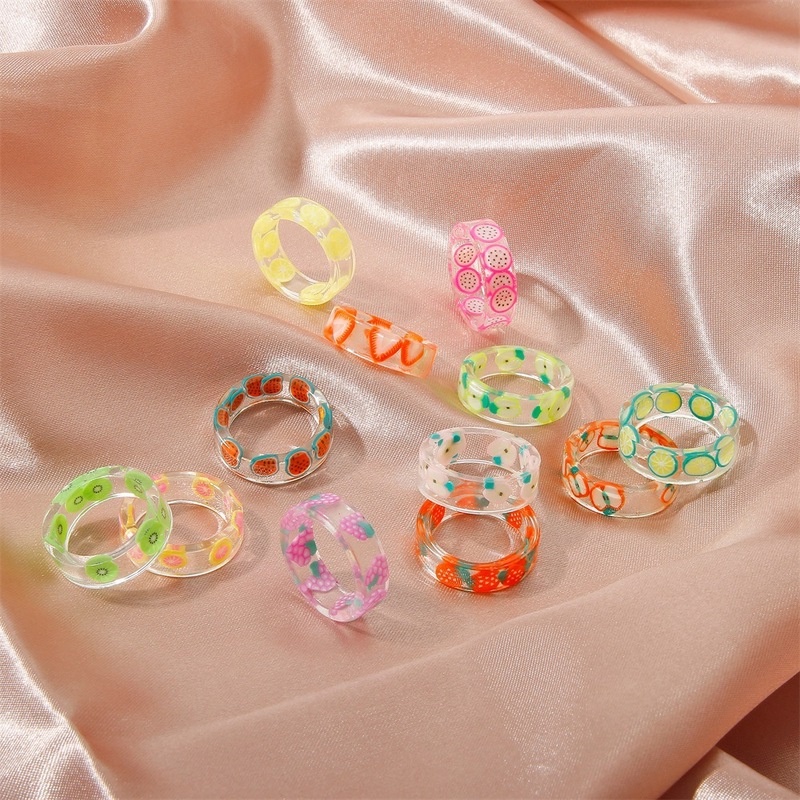 We Flower Colorful Acrylic Fruit Ring for Women Girls Resin Stackable Finger Rings Jewelry