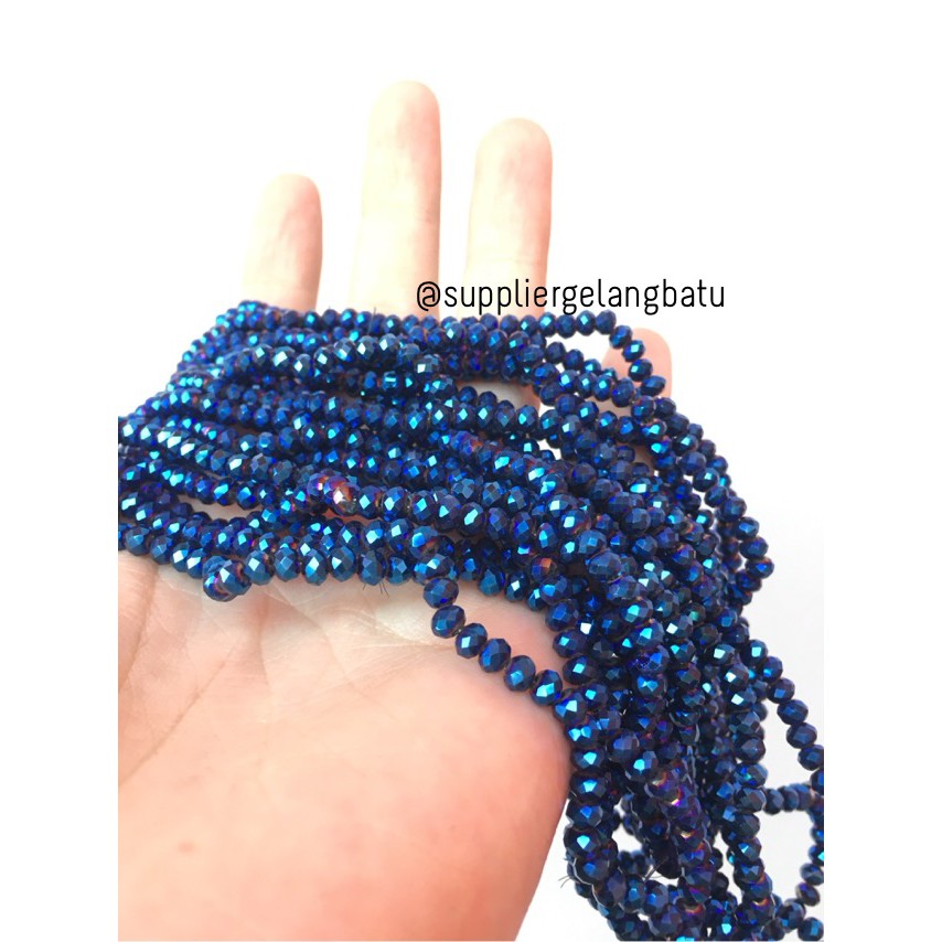 Kristal Ceko AB 4mm biru metalik kilap bahan aksesoris premium craft supplier grosir bahan kerajinan