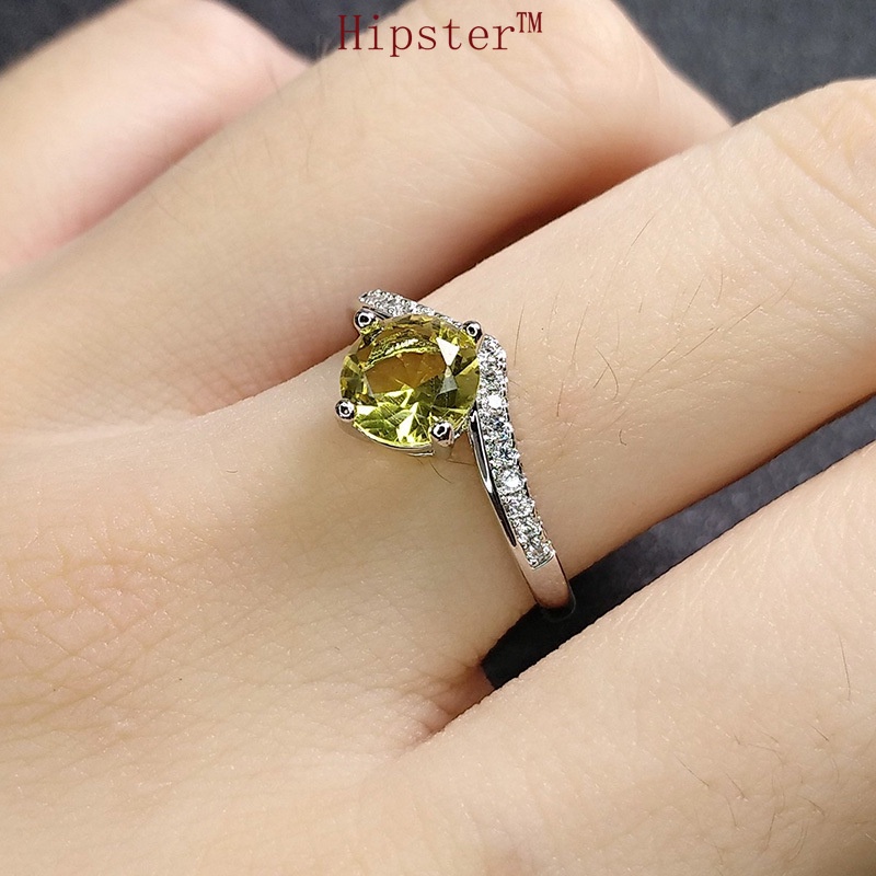 New Affordable Luxury Fashion Elegant White Diamond Citrine Ring