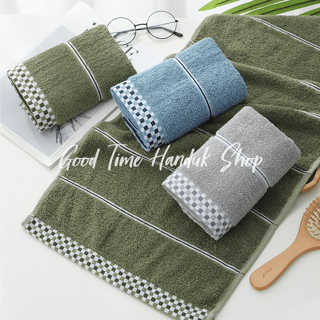 Handuk Muka / Handuk Olahraga Katun List Motif Kotak / Diamond / Garis / Daun / Garis Kotak Ukuran 35x75cm Premium Face Towel Cotton Handuk Jogging Lembut Serap Air Quick Dry