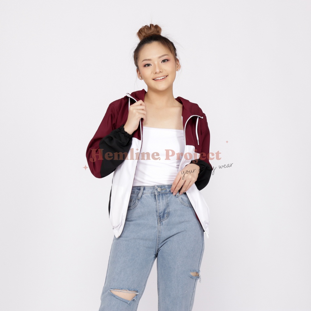 Anais Jaket Maroon - Jaket Parasut Hoodie Wanita