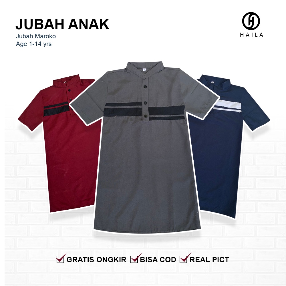 JUBAH GAMIS ANAK PUTIH MAROON ABU BIRU NAVI HIJAU ORI/ Jubah anak laki 1 tahun sampai 14 tahun remaj