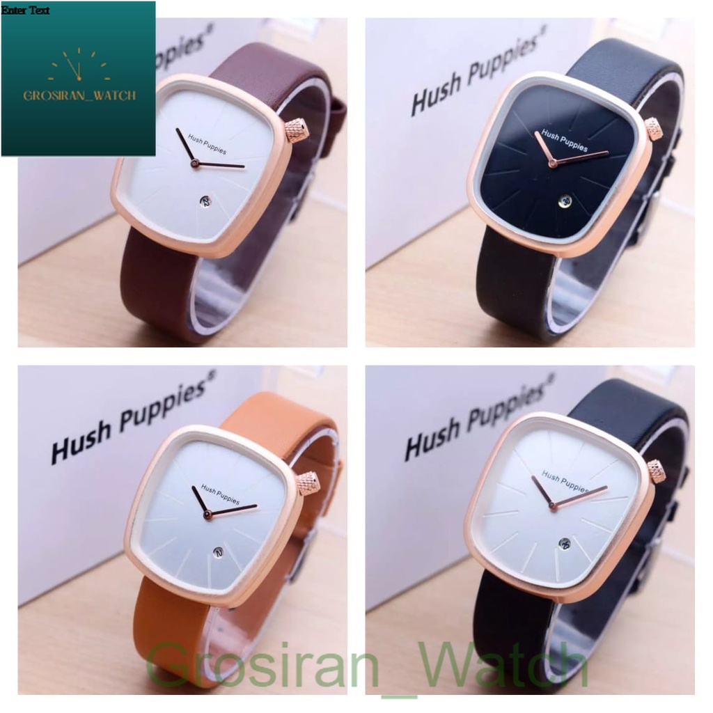 Jam Tangan Wanita Kasual Hush Puppies Kotak Tanggal Aktif HP-025 Strap Kulit [G_W]