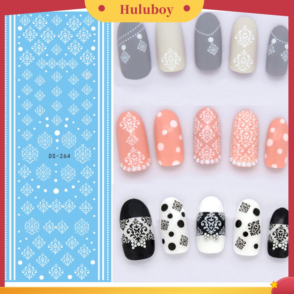 Huluboy Huluboy♡ Stiker Kuku Motif Bunga / Bulu / Kupu-Kupu / Tulisan Untuk DIY Manicure