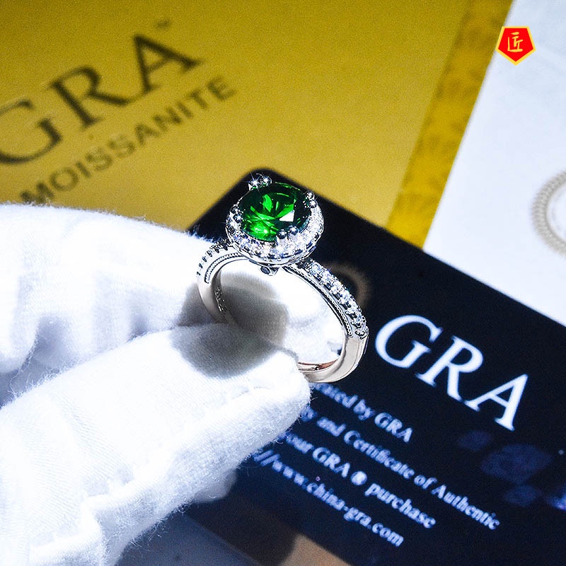 [Ready Stock]Inlaid Emerald Rose Gold Two-Tone Ring Ins Fashion