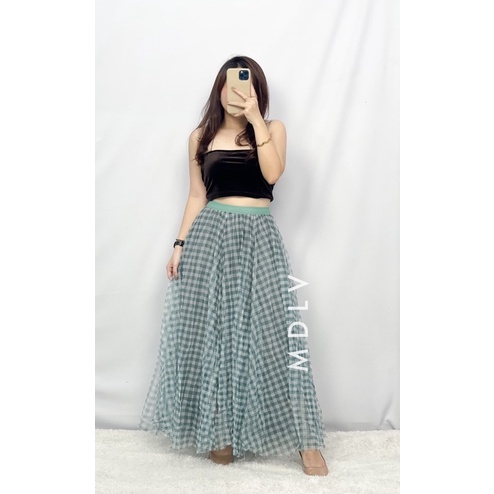 MDLV ~ 9211# Coletta Plaid Tulle Skirt Tok Tutu Dewasa Import