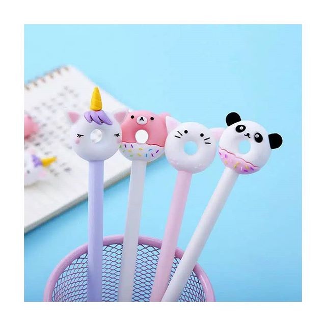 PULPEN GEL DONUT UNICORN SET 1 LUSIN UNIK LUCU BOLPOIN PENA ALAT TULIS SEKOLAH PEN IMPORT TERMURAH