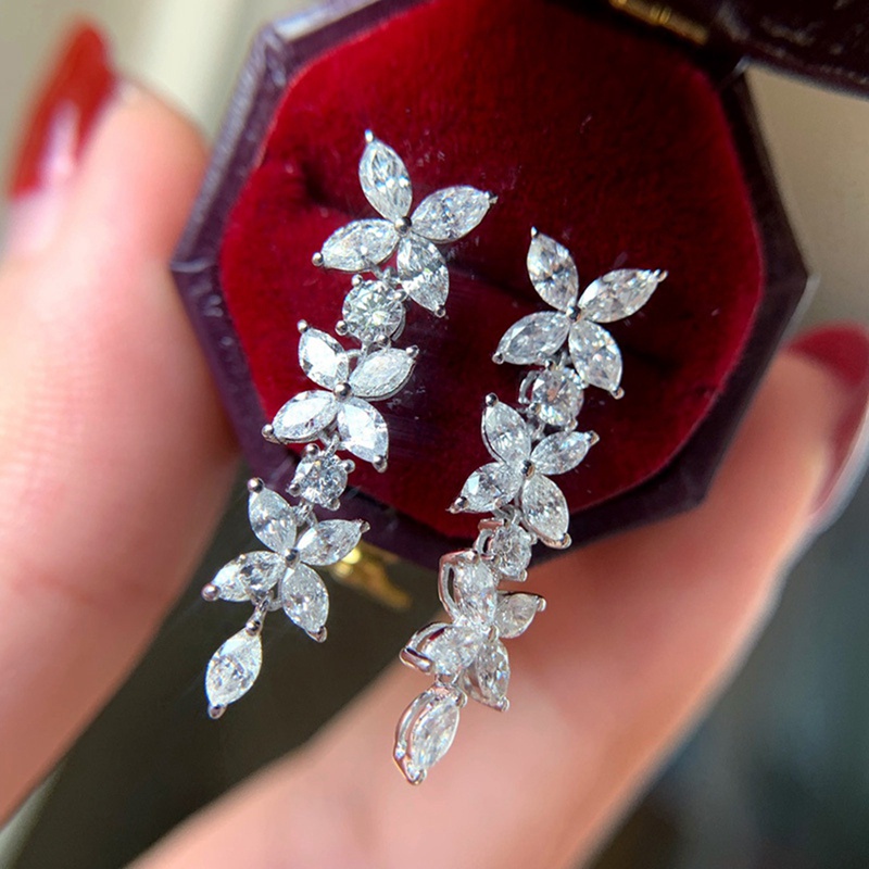 Fancyqube Anting Tusuk Gantung Wanita Hias Cubic Zirconia Untuk Pesta Tunangan / Nikah