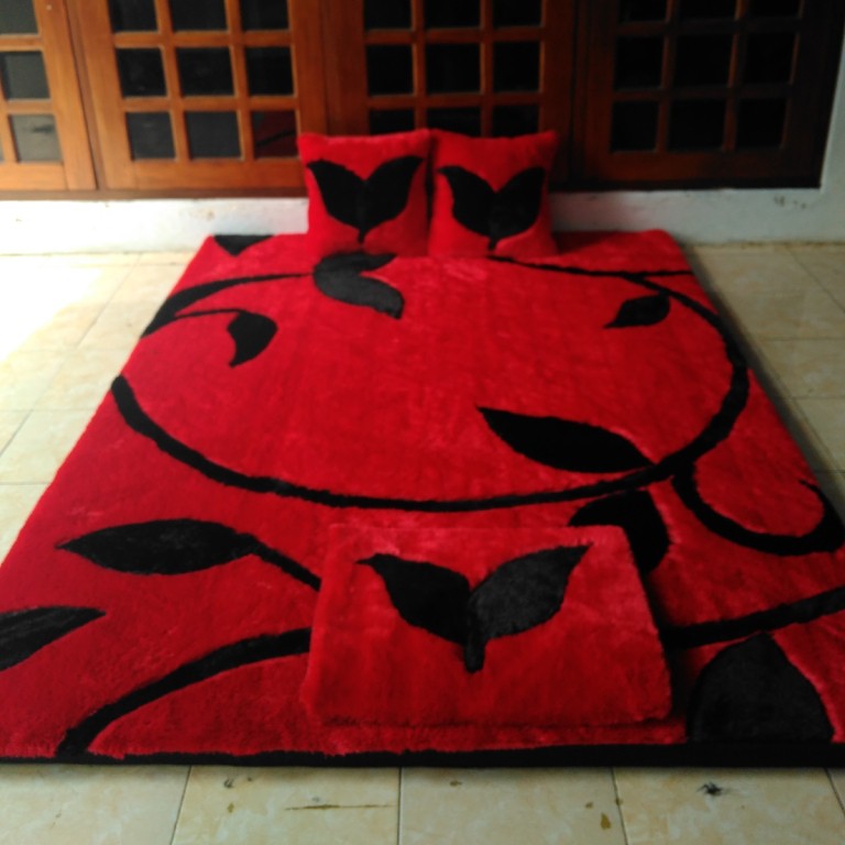 Karpet Set Motif Daun Bulu Rasfur Ori Importir