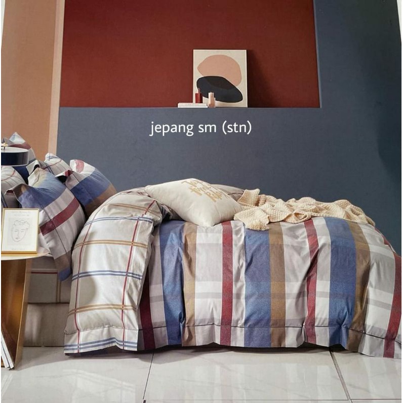 Sprei Set Bahan Katun Jepang Import 5 Motif Garis Abstrak 6 Ukuran Bedcover Custom