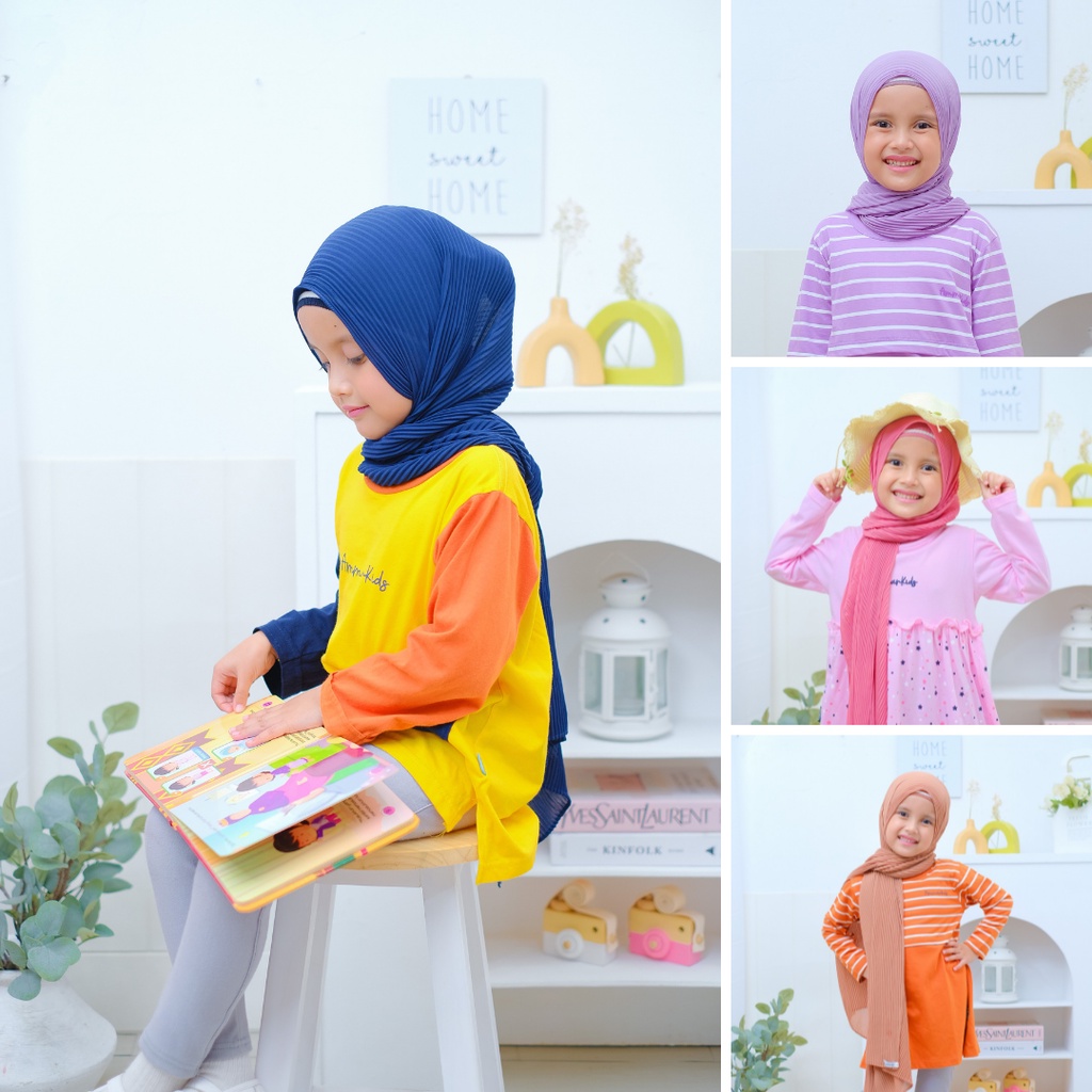 Jilbab Anak, Hijab Anak Instan Ilayya Pashmina plisket anak perempuan By Ammar Kids Gratis Ciput Bah