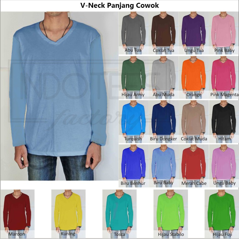 Kaos V Neck Panjang Polos Cowok / Pria Murah