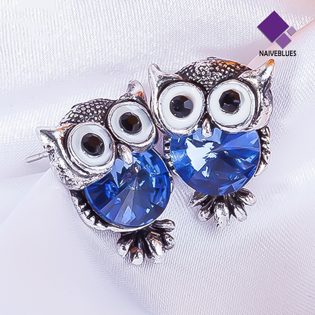 Anting Stud Bentuk Burung Hantu Aksen Berlian Imitasi Bahan Alloy Untuk Pesta