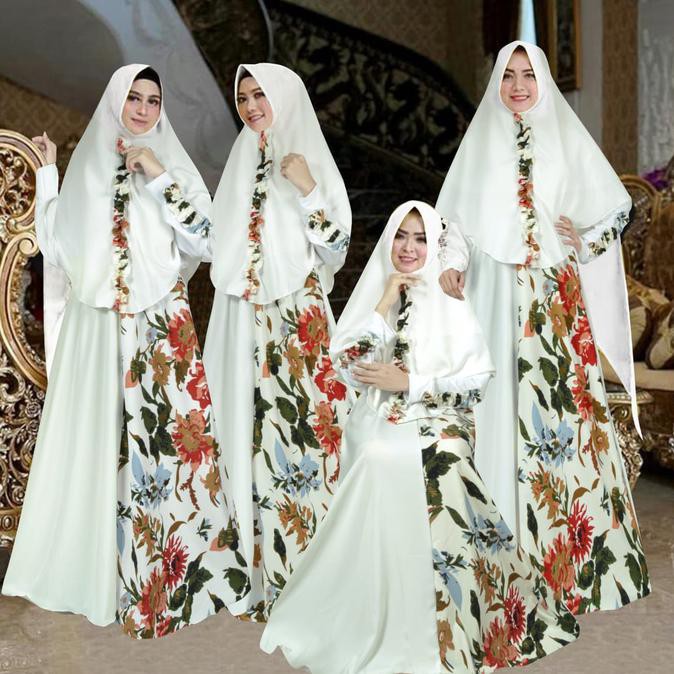 Gamis Jumbo Feri Flowy Putih Sc Jersey Mix Monalisa Motif