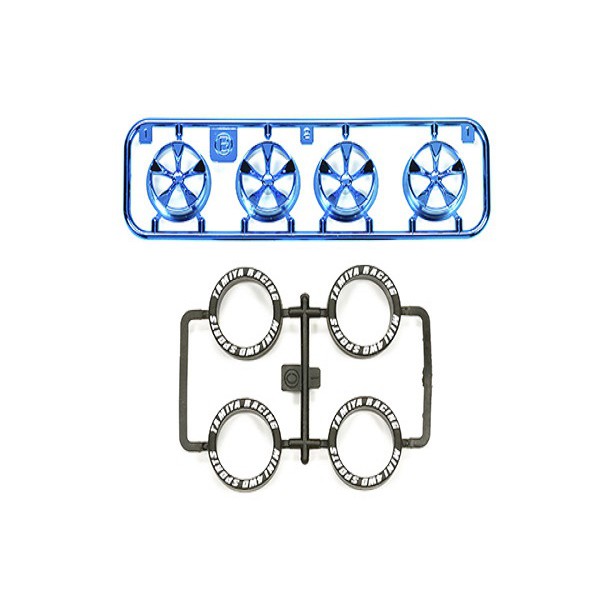 Tamiya #95332 Low-Profile Tire & Blue Plated Wheel Set (5 Spoke)